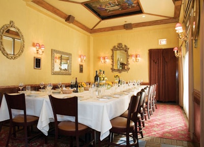 Carlucci Rosemont's Tamarack room holds as many as 35 guests within its 16th century-inspired surroundings complete with gilded mirrors and a painted ceiling.