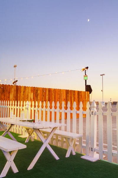 A perimeter of picket fences defined the party space on the ArcLight's rooftop.