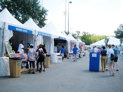 Companies with displays in 'Sponsor Row,' located near the entrance and main box office, included Naked Juice, which passed out free samples.