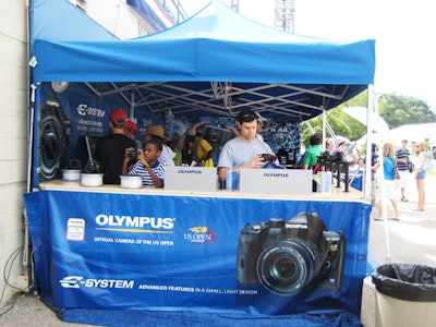 Olympus featured a display of its cameras and offered a hands-on demo of the Olympus Stylus's ability to withstand inclement weather.