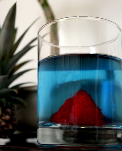 The blue Hawaii features a 'volcano' of caviar-style pearls of gelled liquor.