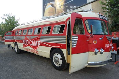 A Bud Camp bus promoted the brewery's summer contest.