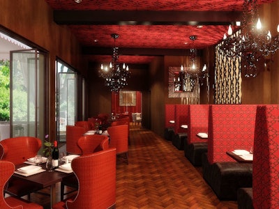 Restaurant Circa59 will feature red-and-brown upholstered booths.