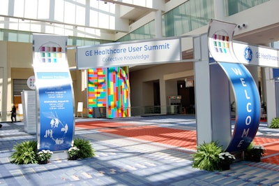 GE Healthcare set up an entrance to the sponsor pavilion for the summit's 3,000 attendees.