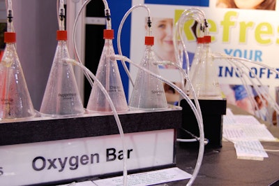 As a break for curious attendees, healthcare management company MedSynergies featured a flavored oxygen bar at its booth, offering a gardenia scent to boost memory and cinnamon to increase alertness.