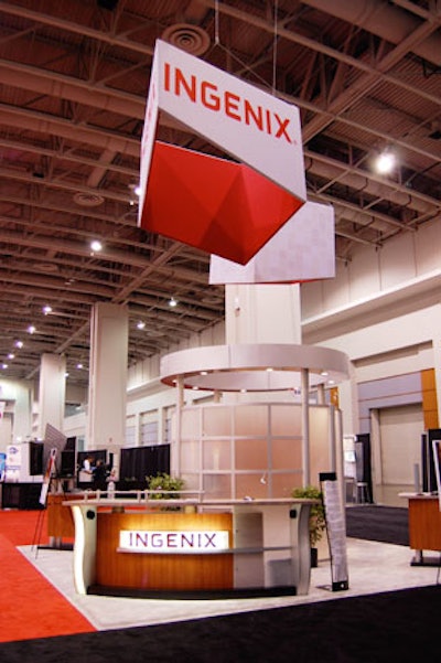 The center of Ingenix's booth included an enclosed circular meeting room for private discussions on the company's clinical management options.