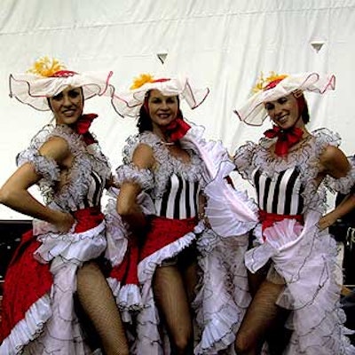 Cancan dancers booked by Karen Cushman performed at the French Institute/Alliance Francaise's (FIAF) Bastille Day 2001 festival on 60th Street.