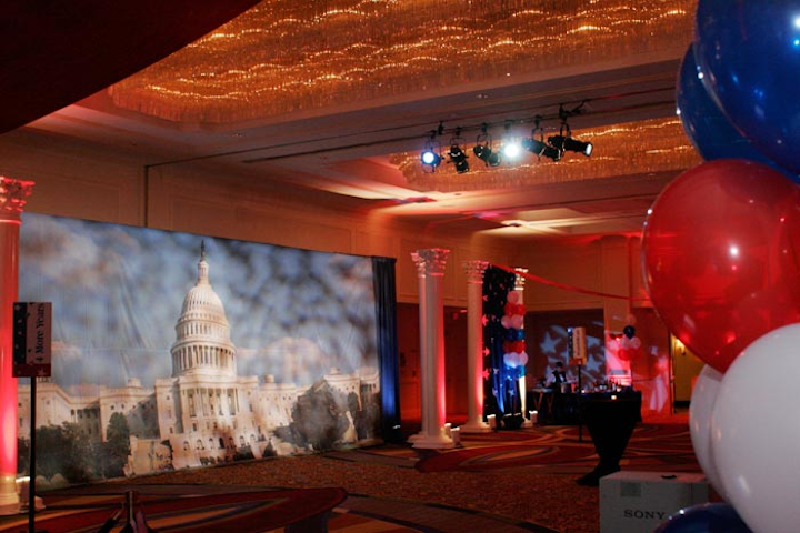 The Capitol Hill photo station from Event Digital Photography allowed revelers to take shots with backdrops of famous D.C. monuments and the presidential candidates.