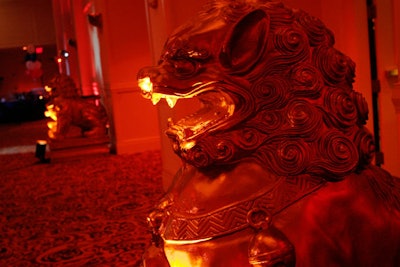 Golden lion statues and a miniature red pagoda decorated the Chinatown section.
