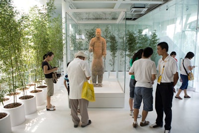 The pavilion also featured displays of five soldiers from China's famous Qin Shi Huang Terracotta Army.