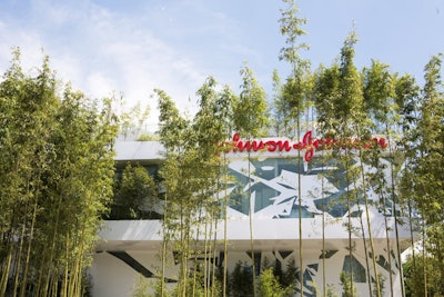 Bamboo shrouded the Johnson & Johnson pavilion on Beijing's Olympic Green.