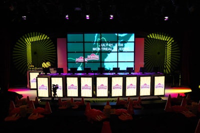 The game show set included illuminated stations for each of the nine contestants and a booth where DJ Nana spun tunes throughout the event.