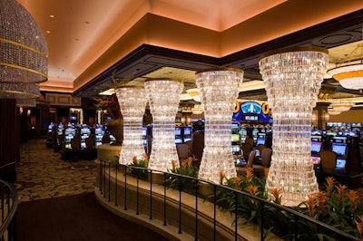 Crystals play unsubtly into the casino's decor, which features eight-foot-wide chandeliers and entryways marked with crystal sculptures.