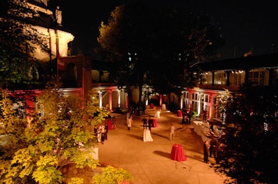 The courtyard had a patriotic red-and-white decor scheme.