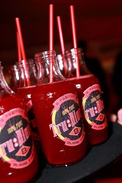 Guests drank bottles of Tru Blood cocktails, named after the synthetic blood consumed by the show's vampires.