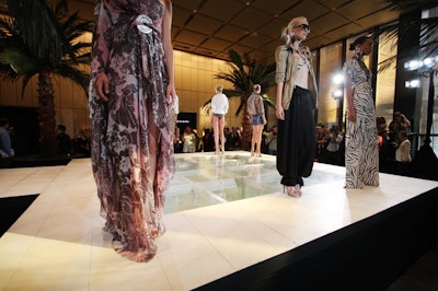 AO Production built a platform over the pool at the Four Seasons for Elie Tahari's first show with live models.