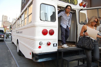 The entry and exit point for the Trovata presentation was a school bus. More than just a prop, the bus will also travel to Trovata retailers for trunk shows.