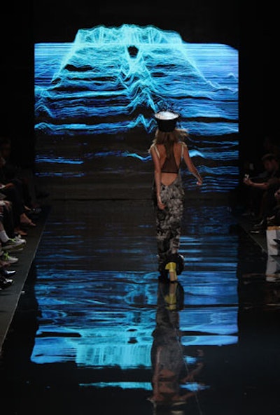 Mostly black, the show for Diesel Black Gold in the Bryant Park tents utilized lighting and projections to highlight the collection.