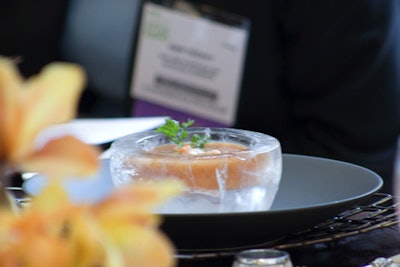 Greg Christian's chilled peach soup in an herbed ice bowl was the first course at the V.I.P. luncheon.