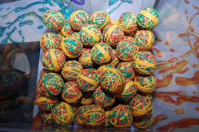 Many visitors to the OfficeMax booth grabbed rubber band balls as a keepsake.