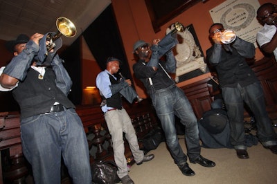 G-Star's after-party—the first-ever 'Raw Night in New York'—was curated by the United Nations Millennium Campaign 2015, which lobbies world leaders to commit to ending world poverty. Hypnotic Brass, an eight-piece ensemble, played for guests as they exited the show and entered the party.