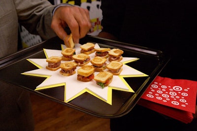 Waiters passed plates of small bites, including miniaturized deli fare like BLTs.