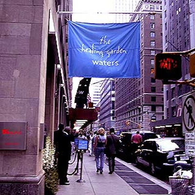 Healing Garden Waters banners were hung outside of the new Bloom florist shop on Lexington Avenue for the new fragrances' launch party.