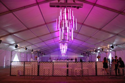 Westbury National Show Systems crafted three LED chandeliers to light the tent in Metro Square.
