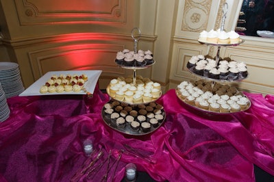 Blue Plate Catering offered mini cupcakes on the dessert table at the reception.