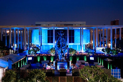 The cocktail area was awash in blue hues.