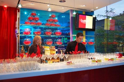 Each of the night's three alcoholic cocktails came with Swedish Fish on skewers.