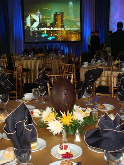 The hotel employed football-inspired decor at the luncheon.