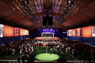 About 3,000 guests filled the AstroTurf-covered arena, which was completely redone for the party.