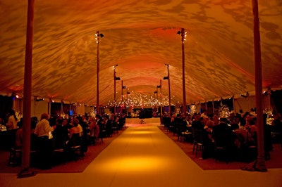 Frost washed the dinner tent in shades of gold and russet and projected images of branches on the walls.