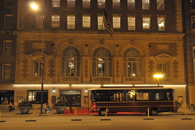 Trolleys waited outside the Symphony Center to transport guests to Millennium Park after the concert.