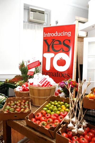 Three mini green markets showcased Yes to Inc.'s three vegetable- and fruit-based products alongside fresh produce and flowers.