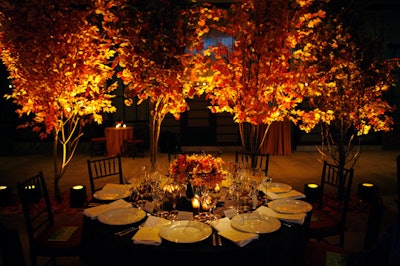 Tables set the stage for Sonnier & Castle's dinner menu that culminated in a main course of roasted Chatham Monkfish.