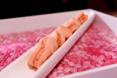 Passed hors d'oeuvres from La Basque were served on trays lined with pink candies.