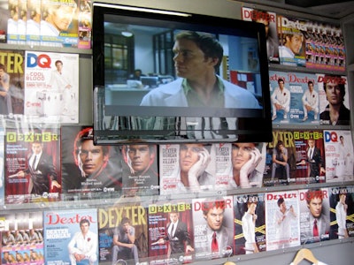 Alongside publications like GQ and The New Yorker, wrapped in fake Dexter magazine covers, Pop2Life placed flat-screen TV monitors displaying the Showtime fall promo.