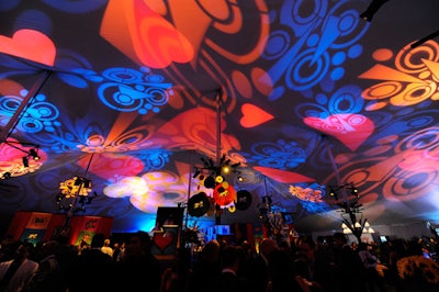 Kinetic Lighting's psychedelic lighting pattern decorated the party tent.