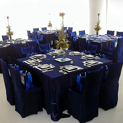 Tables for Bulgari's product launch event featured custom napkins, tablecloths and chair covers by ASAP Linen.