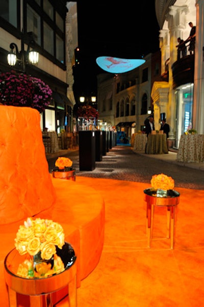 Zones of bright color divided the party space into four areas.