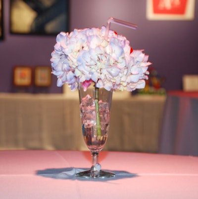 High top tables were set up throughout the museum and adorned with centerpieces resembling old-fashioned milkshakes, complete with ice detail and a straw.