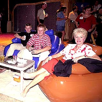 Meeting Professionals International members watched a performance from inflatable chairs on the fake beach set up in the Mandalay Bay Resort and Casino in Las Vegas.
