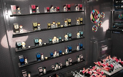 The five new fragrances in the Harajuku Lovers line were displayed along a wall in the lounge.