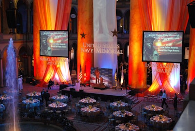 The stage served as the evening's focal point in the National Building Museum's great hall, where the award recipients gave their speeches while video monitors broadcast the proceedings.