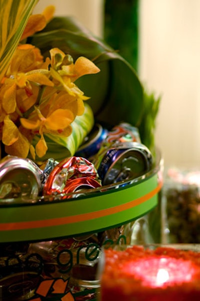 The Ecouture line features floral arrangements decorated with aluminum cans.