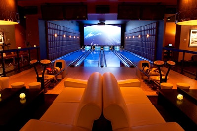 The Luxe lounge is Lucky Strike's private event area with four lanes.