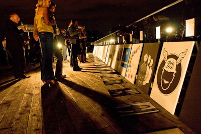 During the cocktail reception, the roof deck became a gallery showcasing tapestries inspired by the Human Rights Act of 1948.