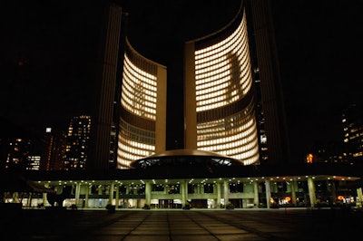 The Berlin-based Project Blinkenlights transformed Toronto City Hall into a display screen for 'Stereoscope' by placing lamps behind each of the 960 windows.